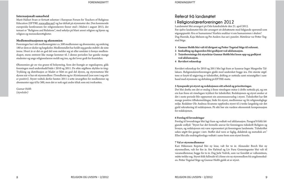 Toårsberetning for Religionslærerforeningen i Norge (for perioden 5. mai  april 2012) - PDF Gratis nedlasting
