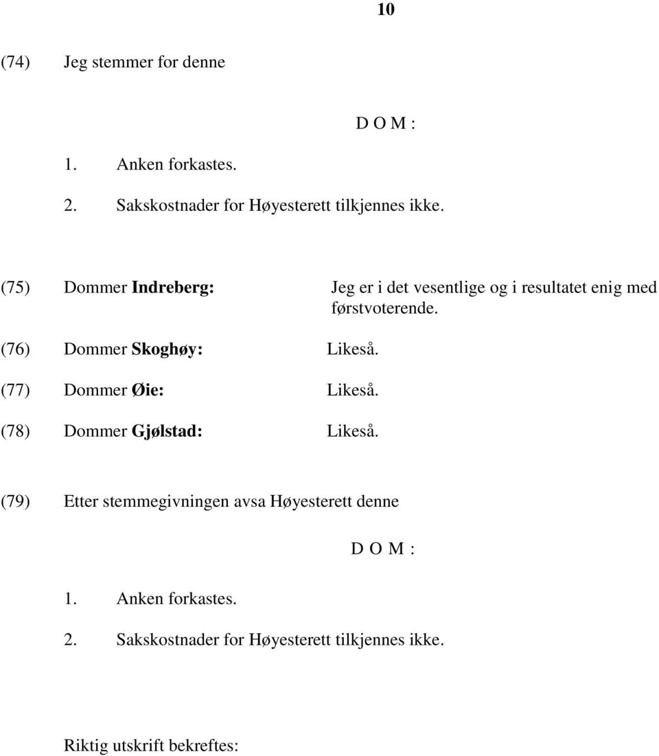 (76) Dommer Skoghøy: Likeså. (77) Dommer Øie: Likeså. (78) Dommer Gjølstad: Likeså.