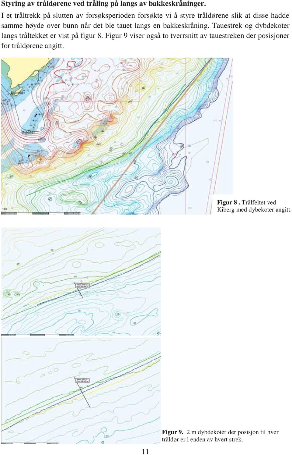 ble tauet langs en bakkeskråning. Tauestrek og dybdekoter langs tråltekket er vist på figur 8.