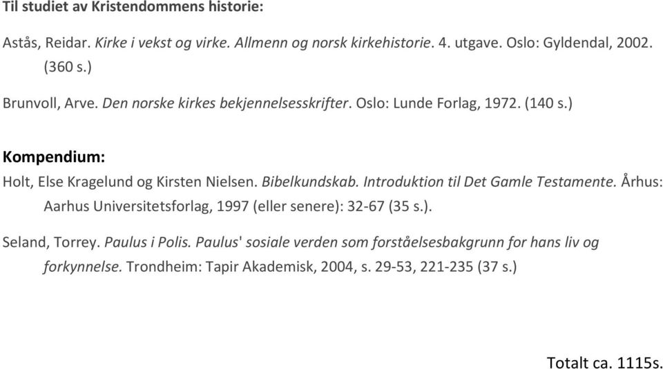 Bibelkundskab. Introduktion til Det Gamle Testamente. Århus: Aarhus Universitetsforlag, 1997 (eller senere): 32-67 (35 s.). Seland, Torrey.