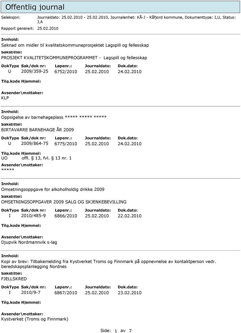 Omsetningsoppgave for alkoholholdig drikke 2009 OMSETNNGSOPPGAVER 2009 SALG OG SKJENKEBEVLLNG 2010/485-9 6866/2010 22.02.