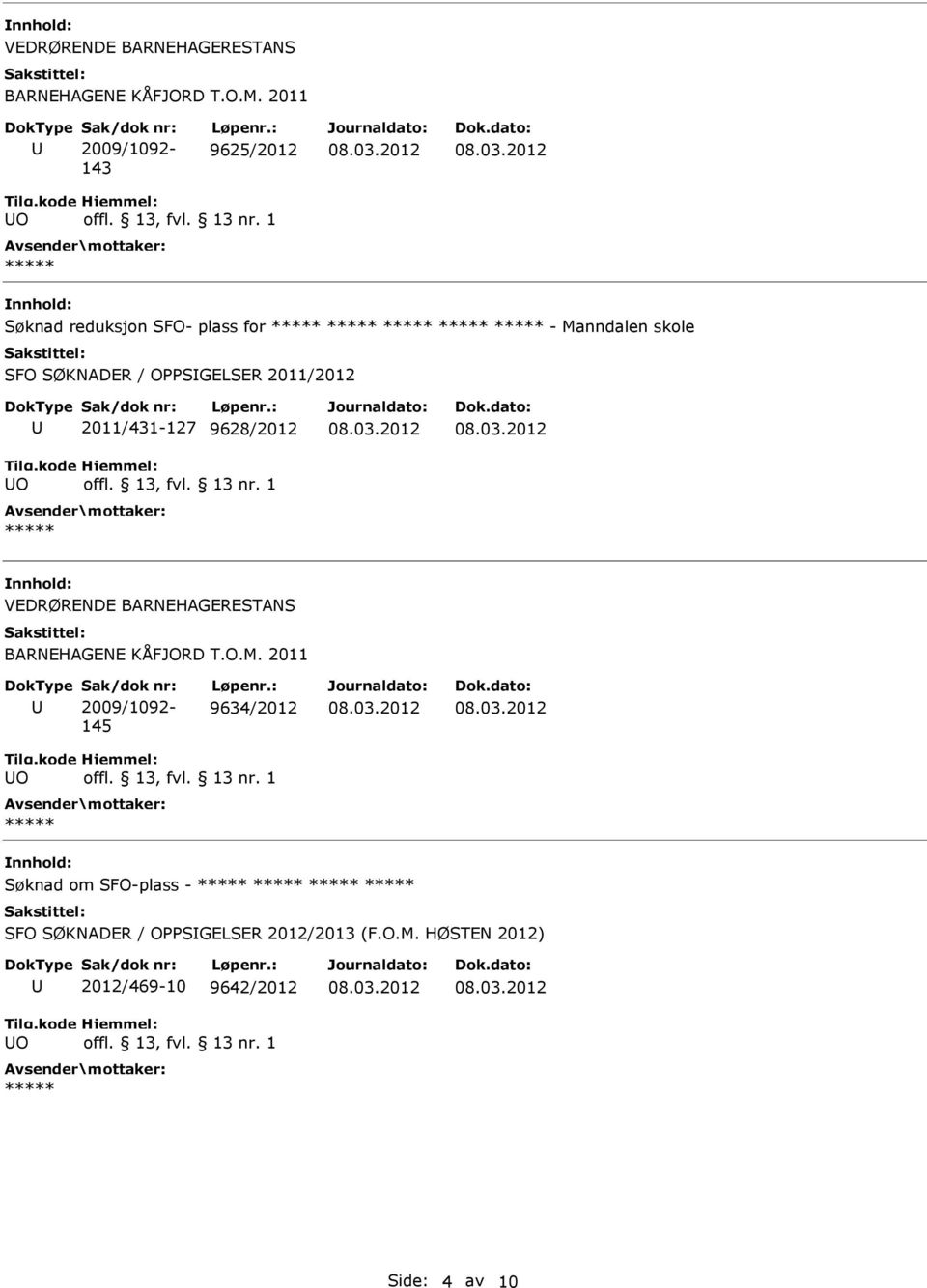 2011/431-127 9628/2012 VEDRØRENDE BARNEHAGERESTANS BARNEHAGENE KÅFJORD T.O.M.