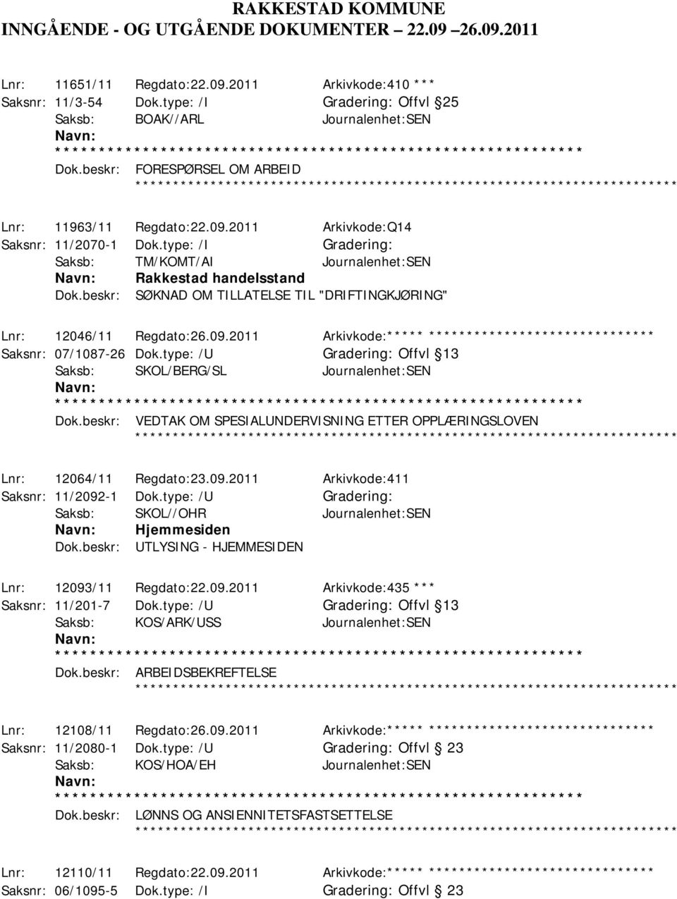 beskr: SØKNAD OM TILLATELSE TIL "DRIFTINGKJØRING" Lnr: 12046/11 Regdato:26.09.2011 Arkivkode:***** ****************************** Saksnr: 07/1087-26 Dok.