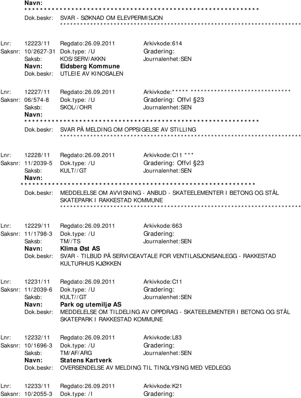 beskr: SVAR PÅ MELDING OM OPPSIGELSE AV STILLING ************ Lnr: 12228/11 Regdato:26.09.2011 Arkivkode:C11 *** Saksnr: 11/2039-5 Dok.type: /U Offvl 23 Saksb: KULT//GT Journalenhet:SEN Dok.