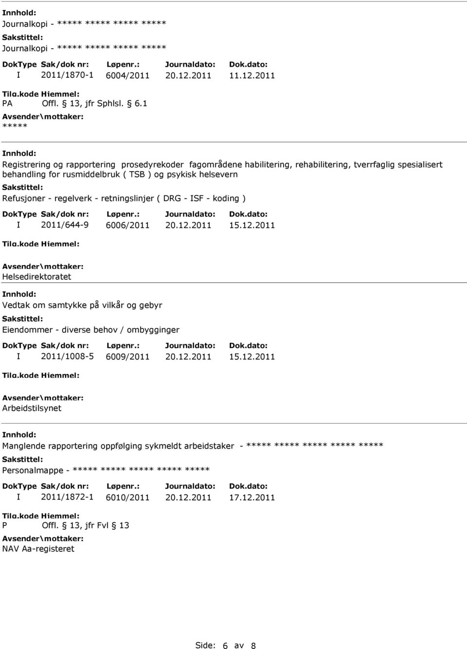 helsevern Refusjoner - regelverk - retningslinjer ( DRG - SF - koding ) 2011/644-9 6006/2011 15.12.