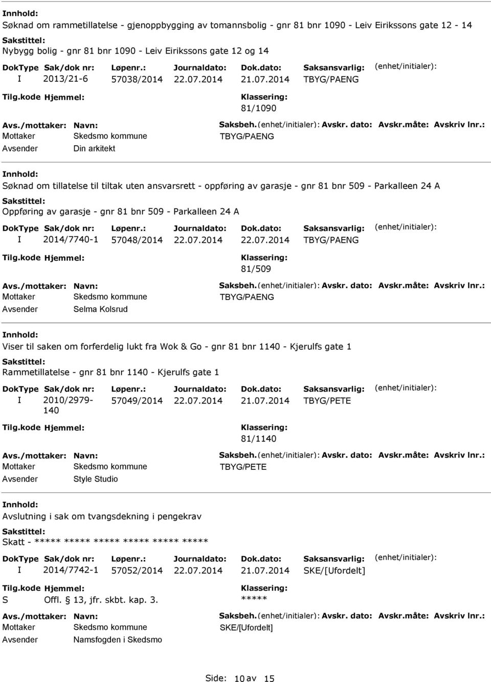 Parkalleen 24 A 2014/7740-1 57048/2014 TBYG/PAENG 81/509 TBYG/PAENG Selma Kolsrud Viser til saken om forferdelig lukt fra Wok & Go - gnr 81 bnr 1140 - Kjerulfs gate 1 Rammetillatelse - gnr 81 bnr