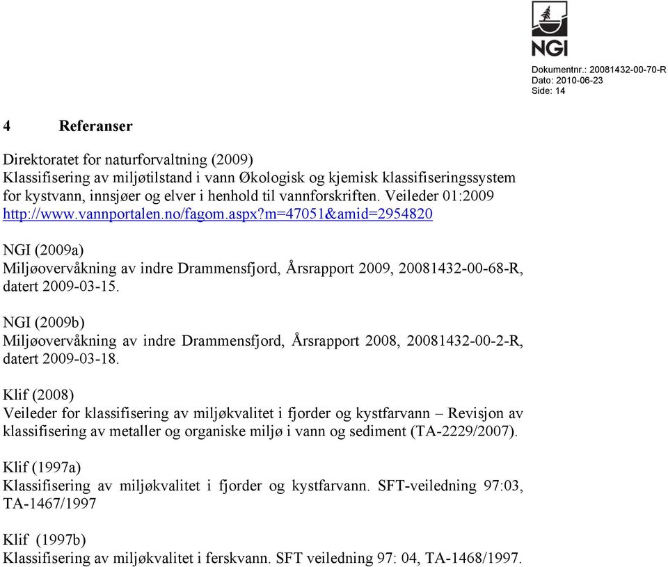 NGI (2009b) Miljøovervåkning av indre Drammensfjord, Årsrapport 2008, 20081432-00-2-R, datert 2009-03-18.