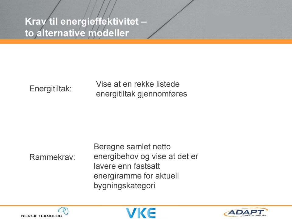 gjennomføres Rammekrav: Beregne samlet netto energibehov og