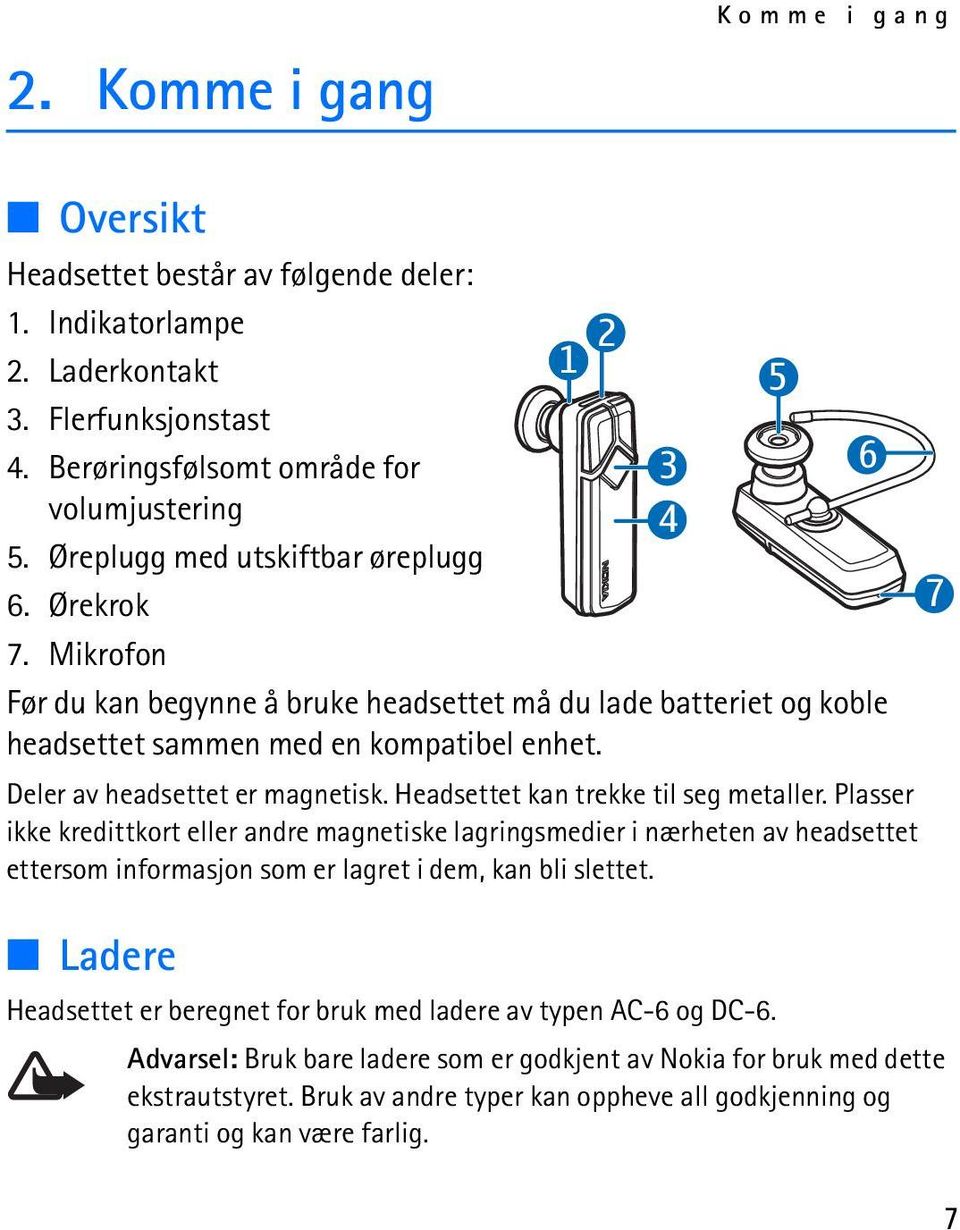 Deler av headsettet er magnetisk. Headsettet kan trekke til seg metaller.