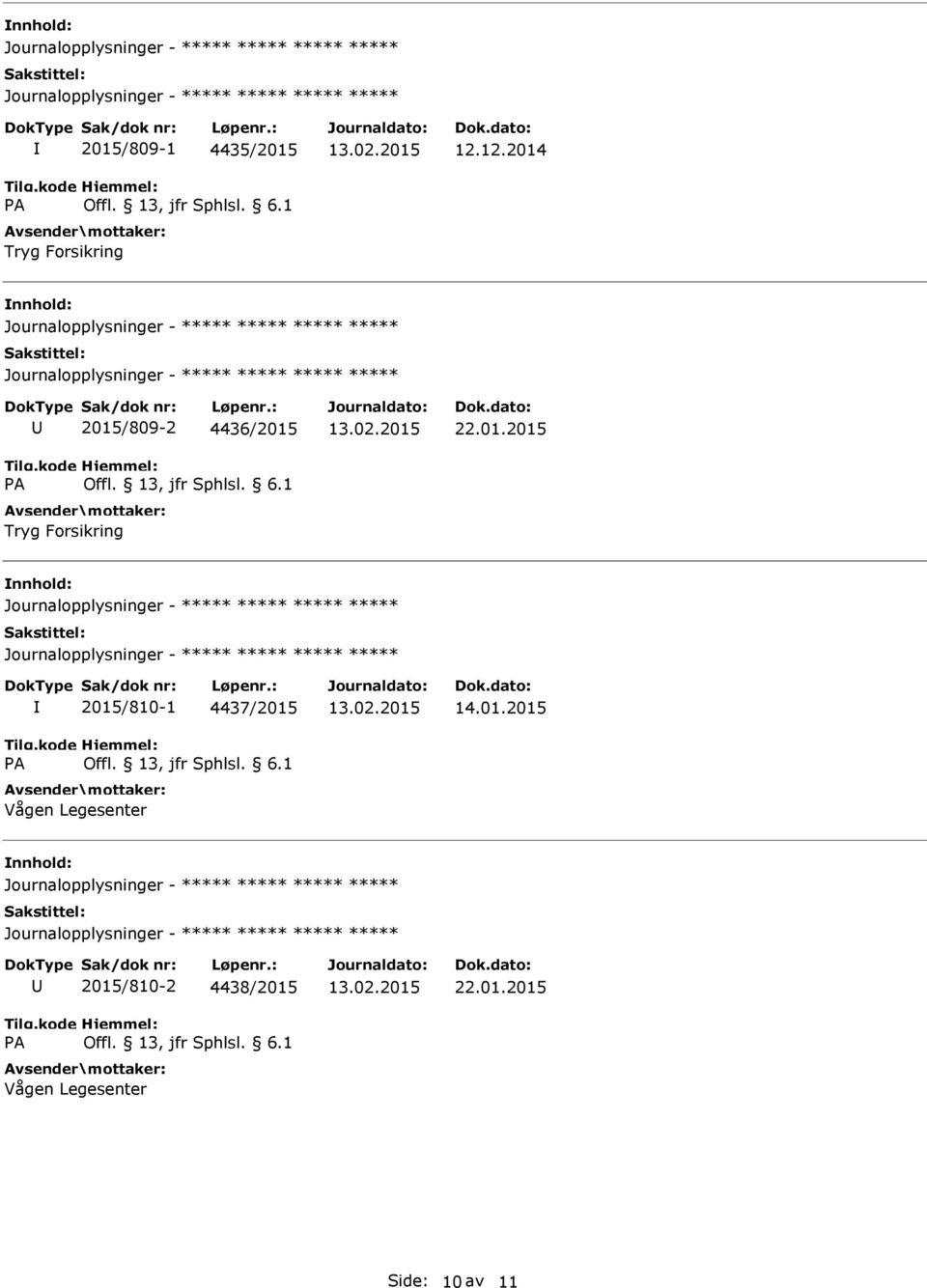 2015/809-2 4436/2015 Tryg Forsikring 22.01.2015 2015/810-1 4437/2015 Vågen Legesenter 14.