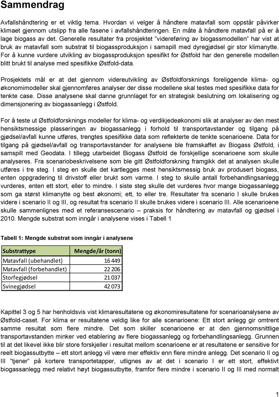 Generelle resultater fra prosjektet videreføring av biogassmodellen har vist at bruk av matavfall som substrat til biogassproduksjon i samspill med dyregjødsel gir stor klimanytte.