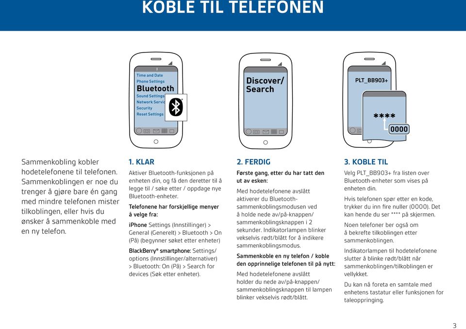 KLAR Aktiver Bluetooth-funksjonen på enheten din, og få den deretter til å legge til / søke etter / oppdage nye Bluetooth-enheter.