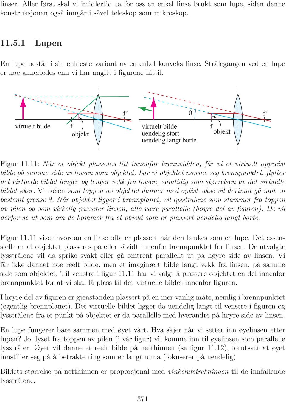 f θ f virtuelt bilde f objekt virtuelt bilde uendelig stort uendelig langt borte f objekt Figur 11.