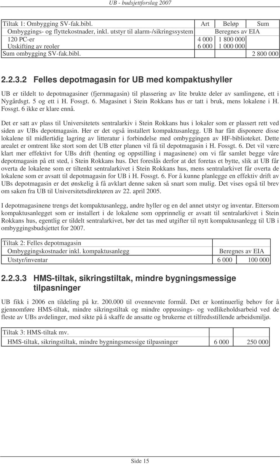 2 Felles depotmagasin for UB med kompaktushyller UB er tildelt to depotmagasiner (fjernmagasin) til plassering av lite brukte deler av samlingene, ett i Nygårdsgt. 5 og ett i H. Fossgt. 6.