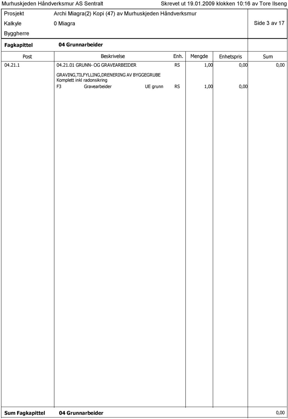 01 GRUNN- OG GRAVEARBEIDER RS 1,00 0,00 0,00