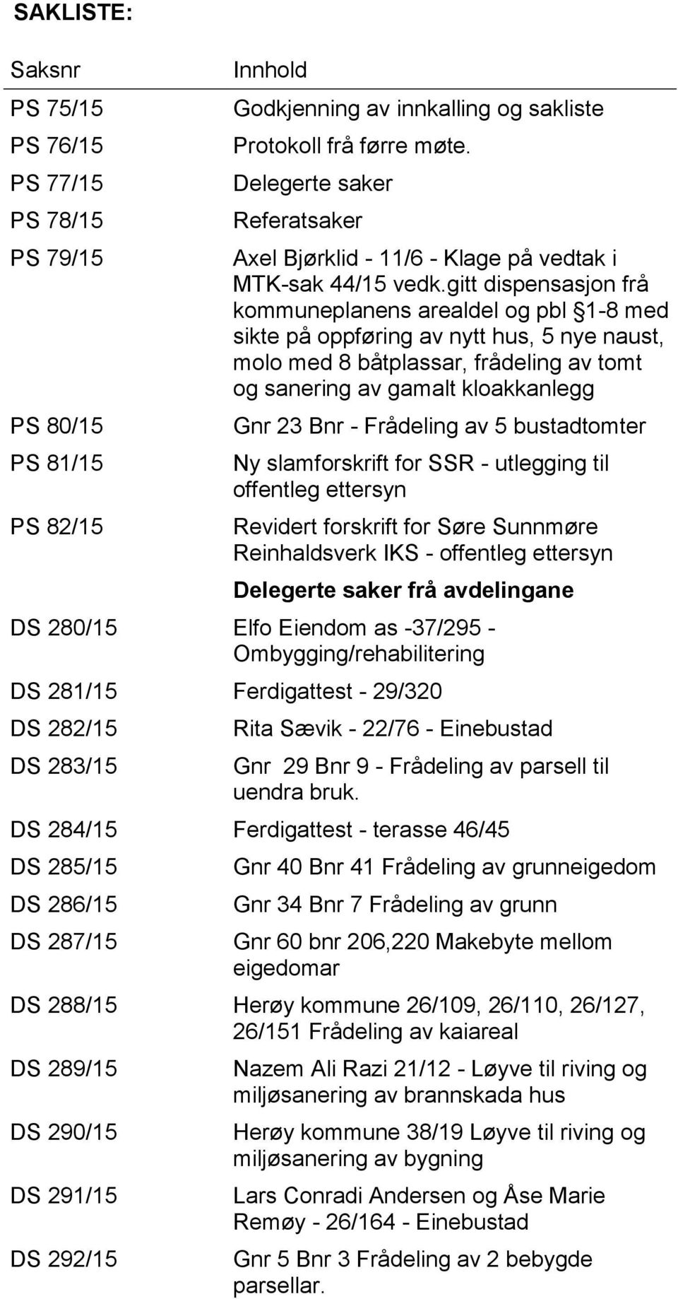 gitt dispensasjon frå kommuneplanens arealdel og pbl 1-8 med sikte på oppføring av nytt hus, 5 nye naust, molo med 8 båtplassar, frådeling av tomt og sanering av gamalt kloakkanlegg Gnr 23 Bnr -