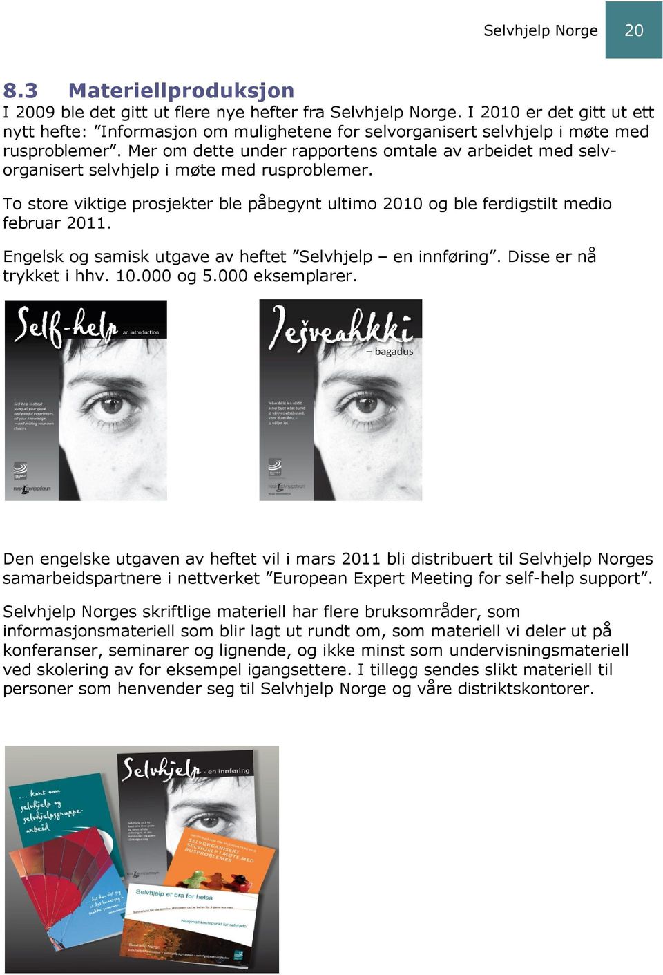 Mer om dette under rapportens omtale av arbeidet med selvorganisert selvhjelp i møte med rusproblemer. To store viktige prosjekter ble påbegynt ultimo 2010 og ble ferdigstilt medio februar 2011.