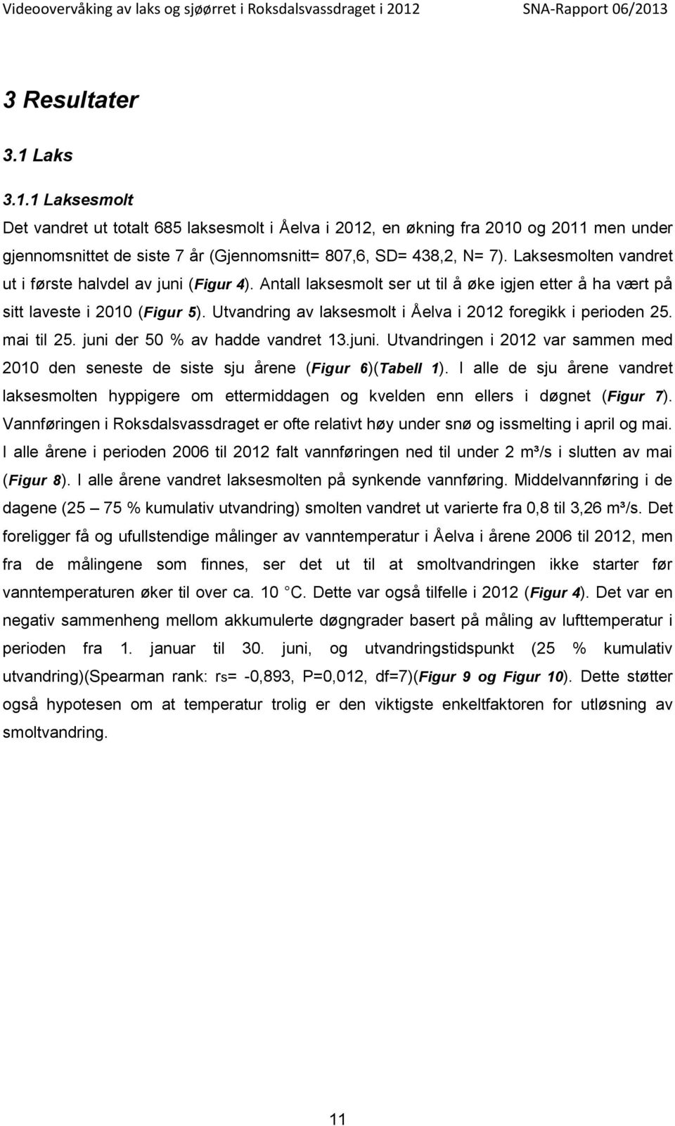 Utvandring av laksesmolt i Åelva i 212 foregikk i perioden 25. mai til 25. juni der 5 % av hadde vandret 13.juni. Utvandringen i 212 var sammen med 21 den seneste de siste sju årene (Figur 6)(Tabell 1).
