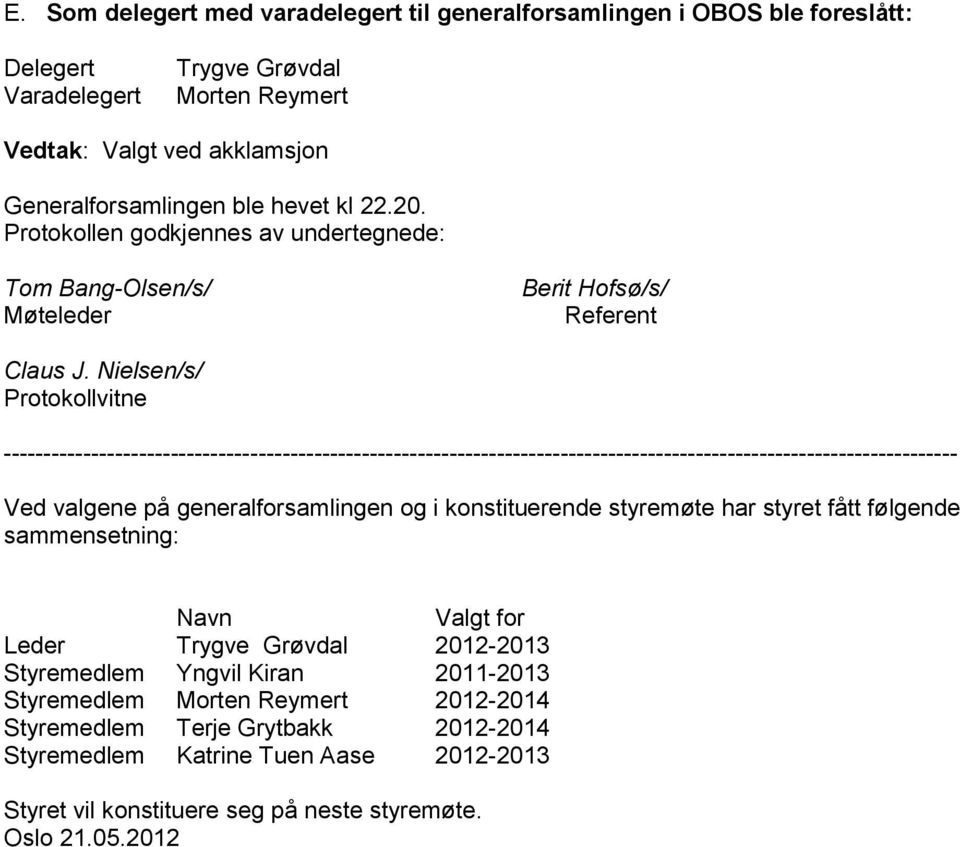 Nielsen/s/ Protokollvitne ------------------------------------------------------------------------------------------------------------------------ Ved valgene på generalforsamlingen og i