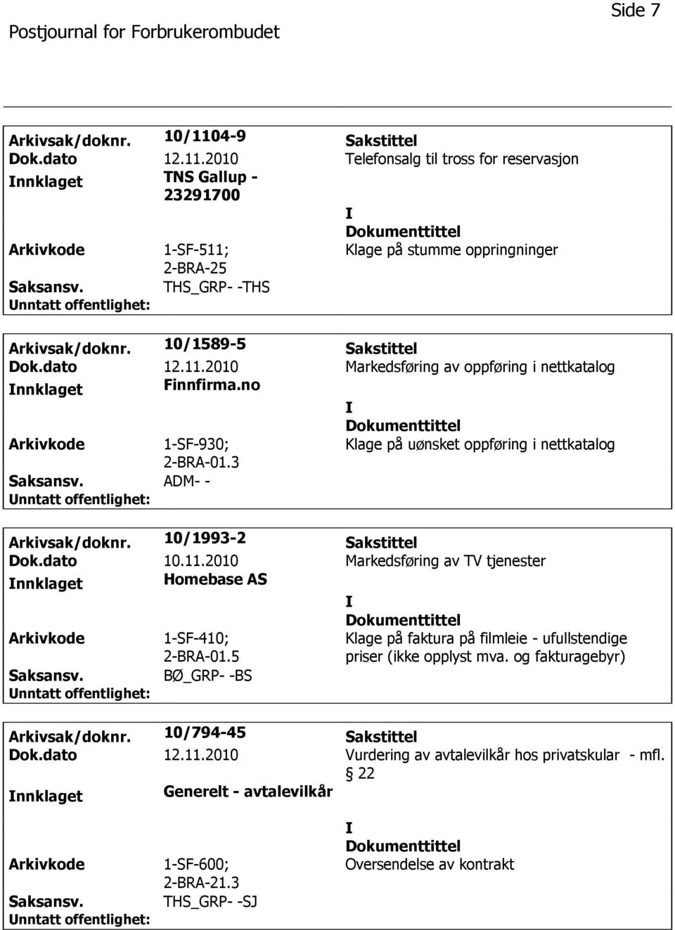 10/1993-2 Sakstittel Dok.dato 10.11.2010 Markedsføring av TV tjenester Homebase AS 1-SF-410; 2-BRA-01.5 Klage på faktura på filmleie - ufullstendige priser (ikke opplyst mva.