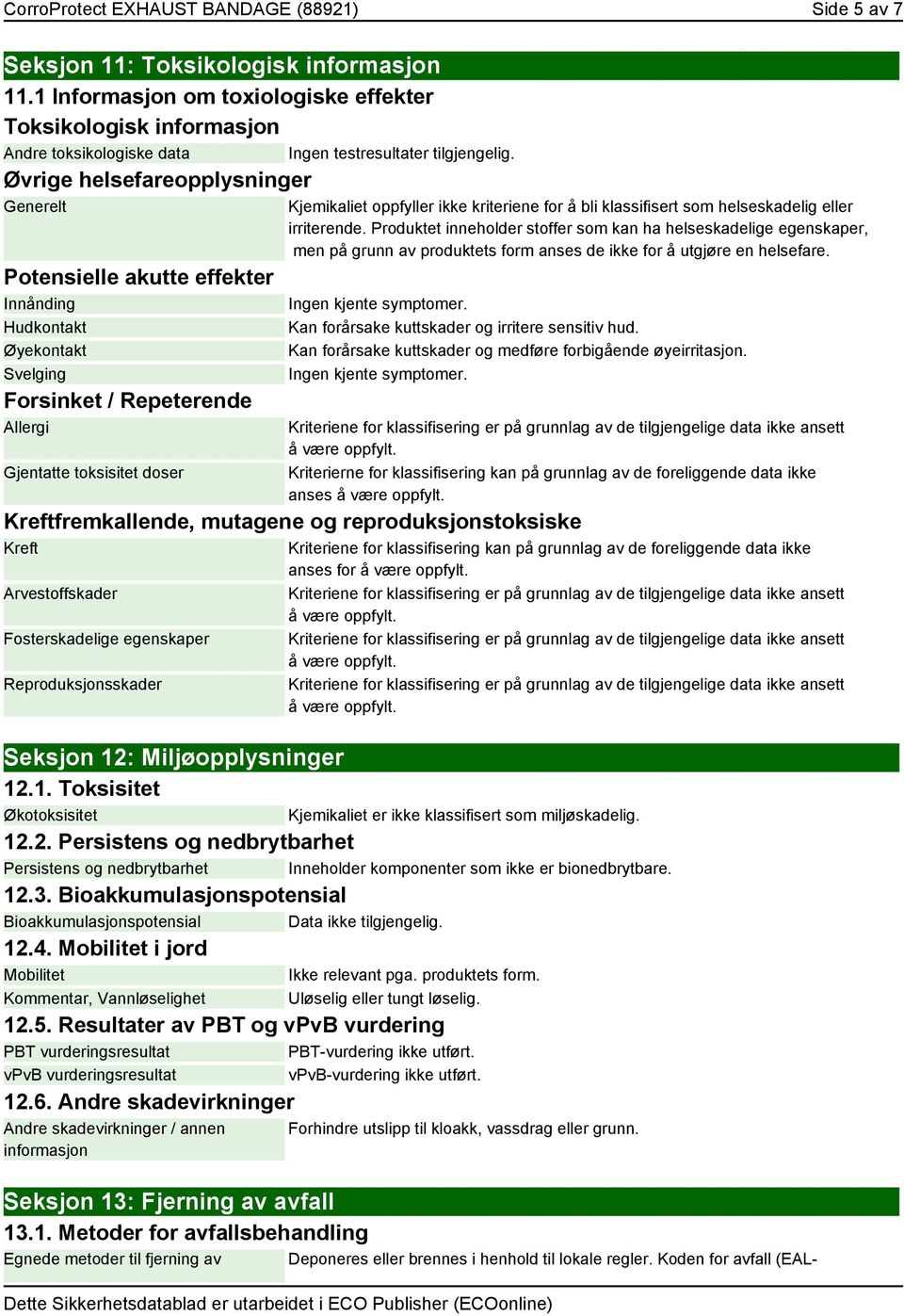 Forsinket / Repeterende Allergi Gjentatte toksisitet doser Ingen testresultater tilgjengelig. Kjemikaliet oppfyller ikke kriteriene for å bli klassifisert som helseskadelig eller irriterende.