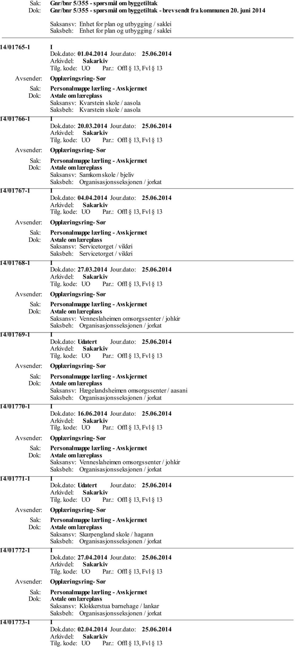 2014 Opplæringsring- Sør Personalmappe lærling - Avskjermet Avtale om læreplass Saksansv: Kvarstein skole / aasola Saksbeh: Kvarstein skole / aasola 14/01766-1 I Dok.dato: 20.03.2014 Jour.dato: 25.06.