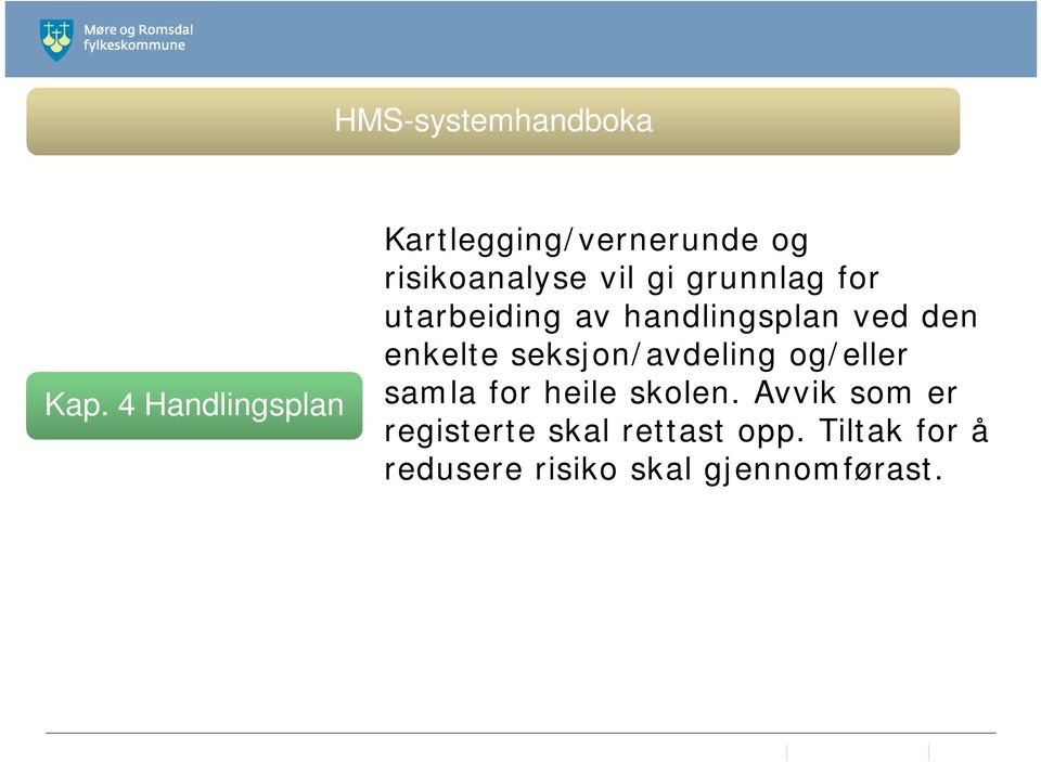 handlingsplan ved den enkelte seksjon/avdeling og/eller samla for heile skolen.