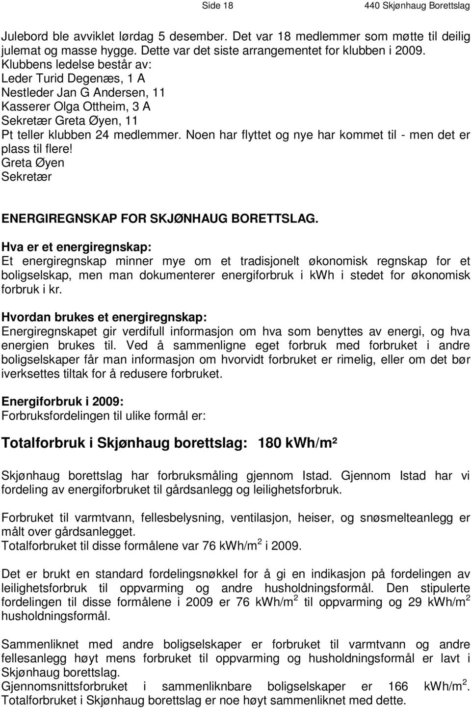 K l u b b e n s l e d e l s e b e s t å r a v : L e d e r T u r i d D e g e n æ s, 1 A N e s t l e d e r J a n G A n d e rs e n, 1 1 K a s s e r e r O l g a O t t h e i m, 3 A S e k r e t æ r G r e t