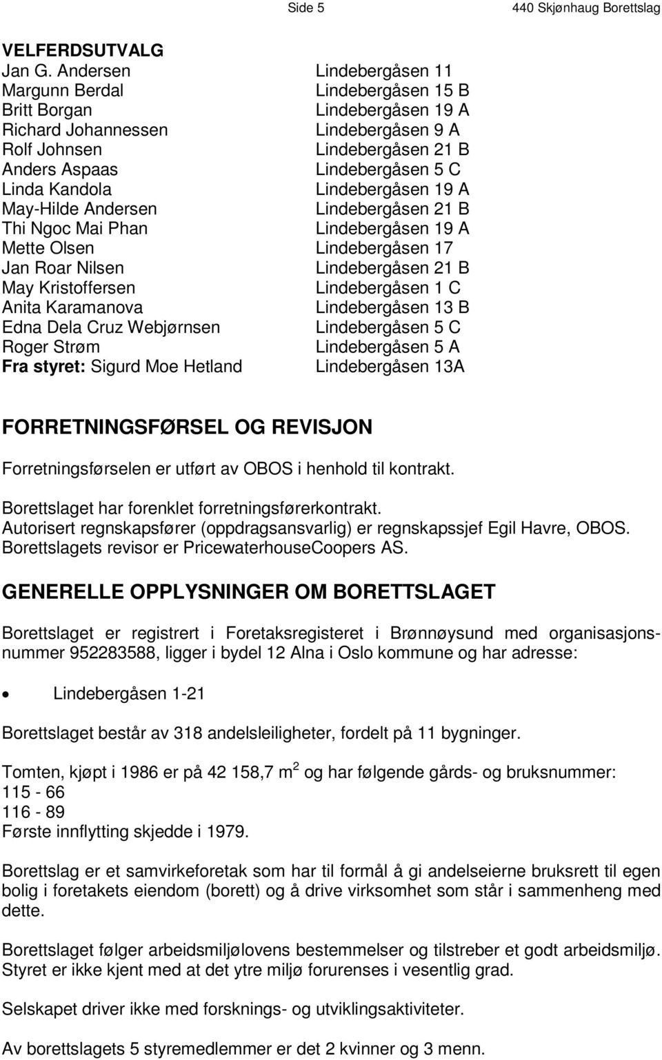 R o l f J o h n s e n L i n d e b e r g å s e n 2 1 B A n d e r s A s p a a s L i n d e b e r g å s e n 5 C L i n d a K a n d o l a L i n d e b e r g å s e n 1 9 A M a y -H i l d e A n d e r s e n L