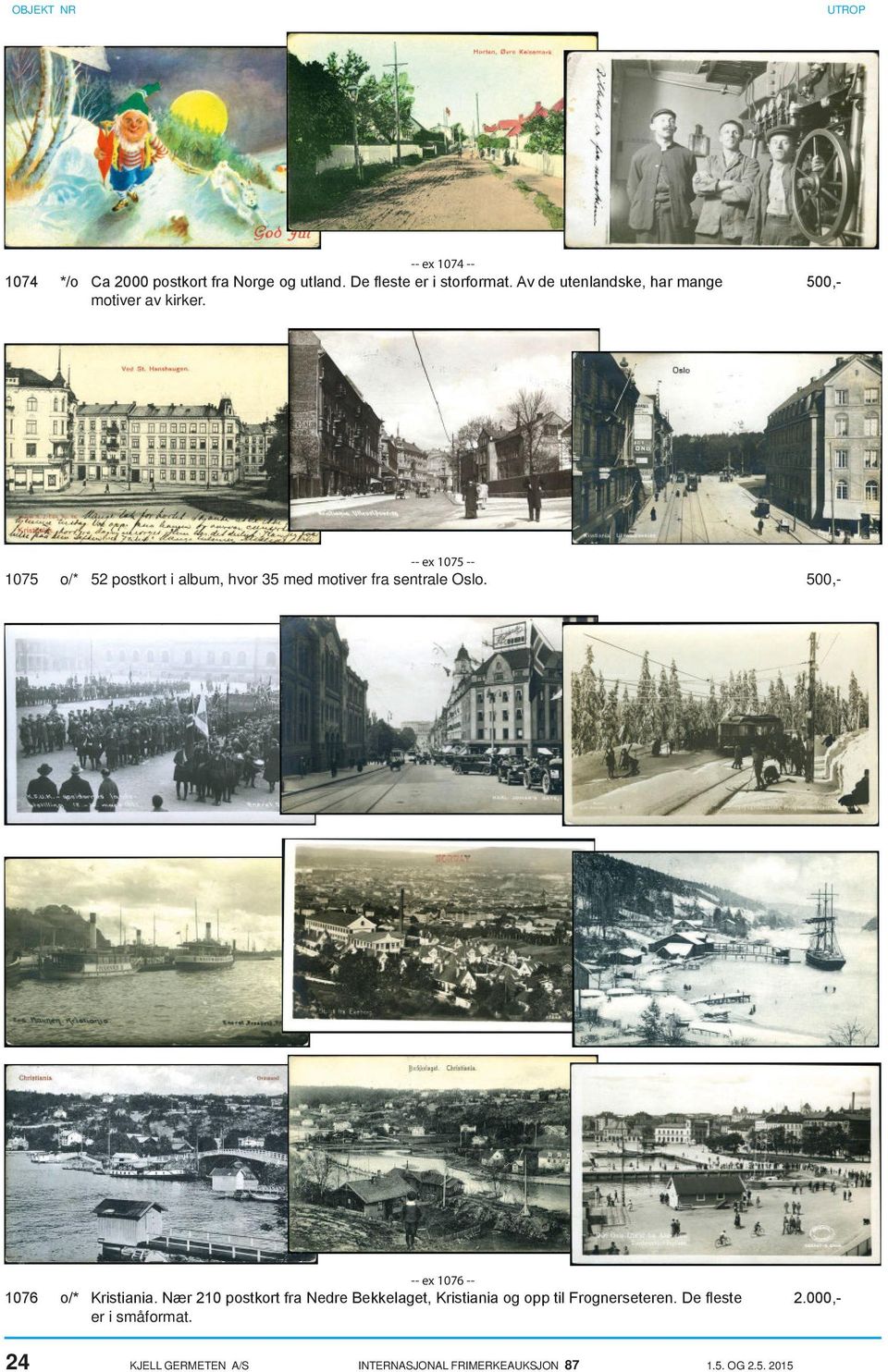 -- ex 1075 -- 1075 o/* 52 postkort i album, hvor 35 med motiver fra sentrale Oslo.