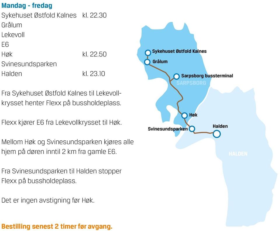 Sykehuset Østfold Kalnes Grålum Sarpsborg bussterminal SARPSBORG Flexx kjører E6 fra Lekevollkrysset til Høk.