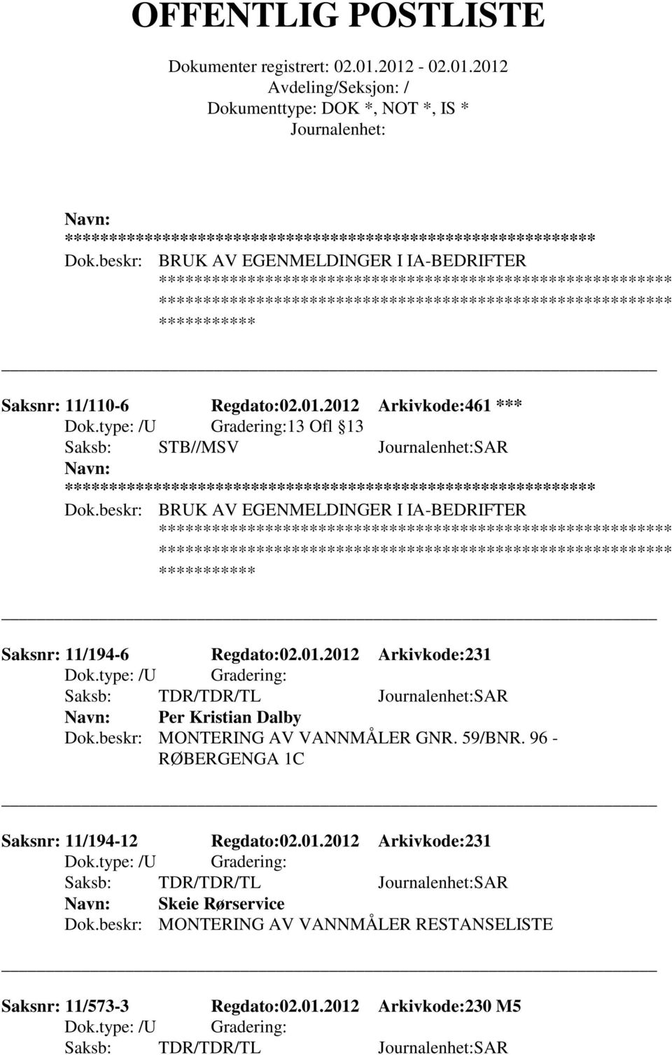 01.2012 Arkivkode:231 Skeie Rørservice Dok.