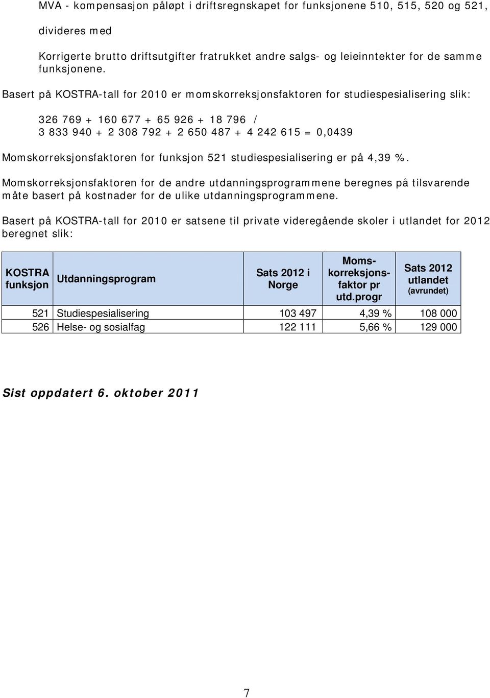 Momskorreksjonsfaktoren for funksjon 521 studiespesialisering er på 4,39 %.