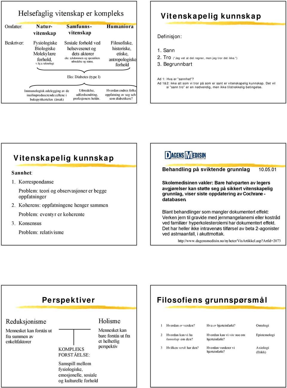 Begrunnbart Immunologisk ødelegging av de insilinproduserende cellene i bukspyttkertelen (årsak) Eks: Diabetes (type I) Utbredelse, adferdsendring, profesjoners holdn.