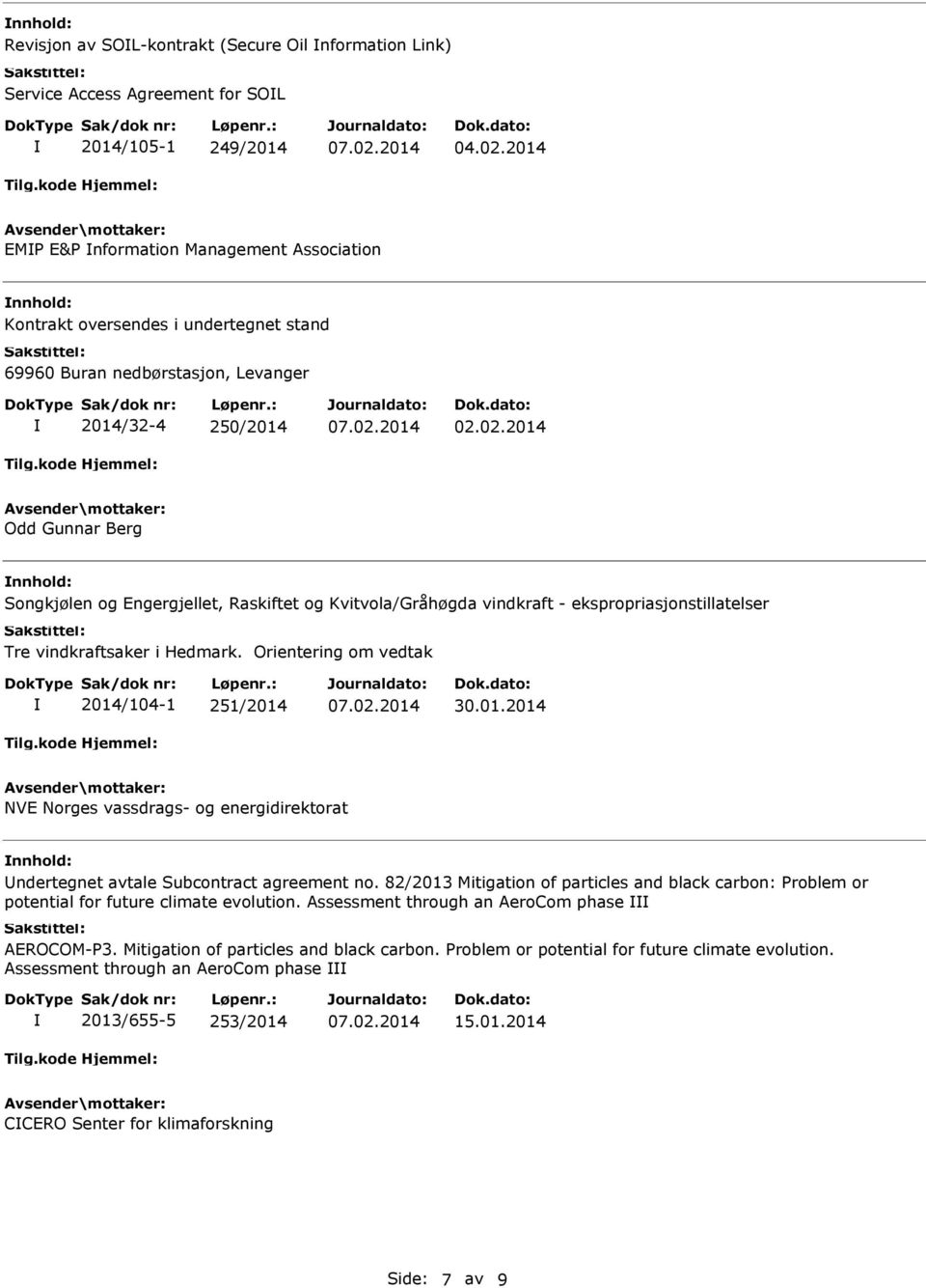 Orientering om vedtak 2014/104-1 251/2014 30.01.2014 NVE Norges vassdrags- og energidirektorat ndertegnet avtale Subcontract agreement no.