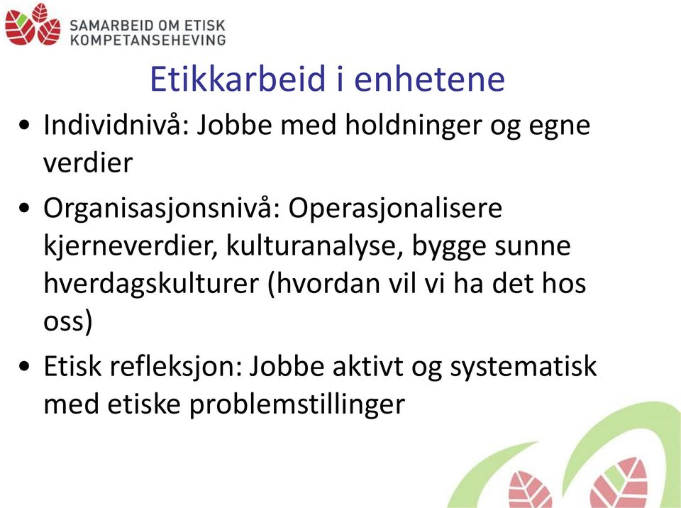 kulturanalyse, bygge sunne hverdagskulturer (hvordan vil vi ha det