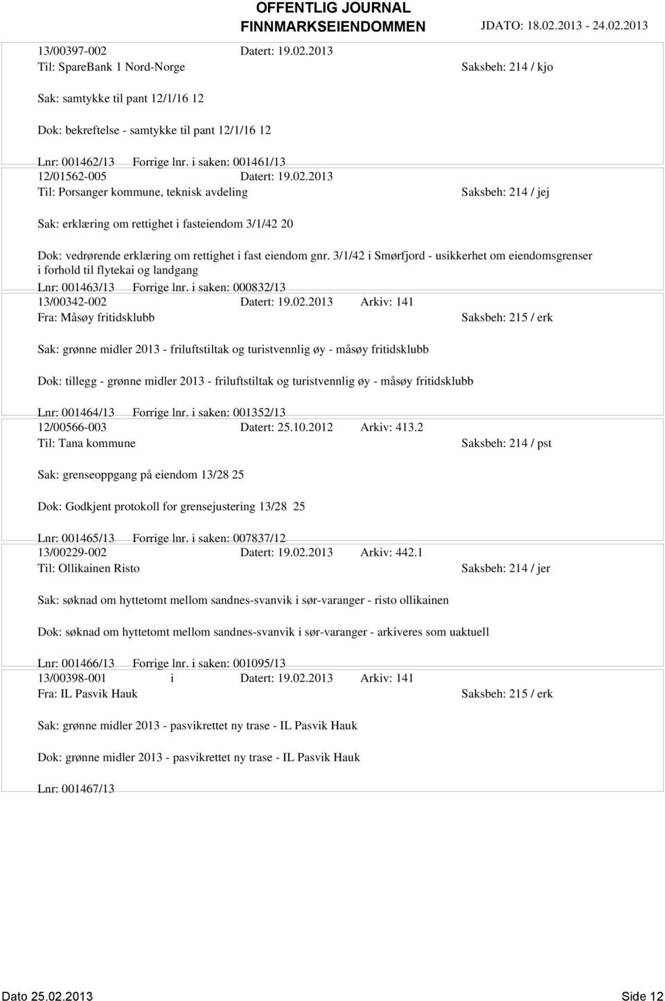 2013 Til: Porsanger kommune, teknisk avdeling Sak: erklæring om rettighet i fasteiendom 3/1/42 20 Dok: vedrørende erklæring om rettighet i fast eiendom gnr.