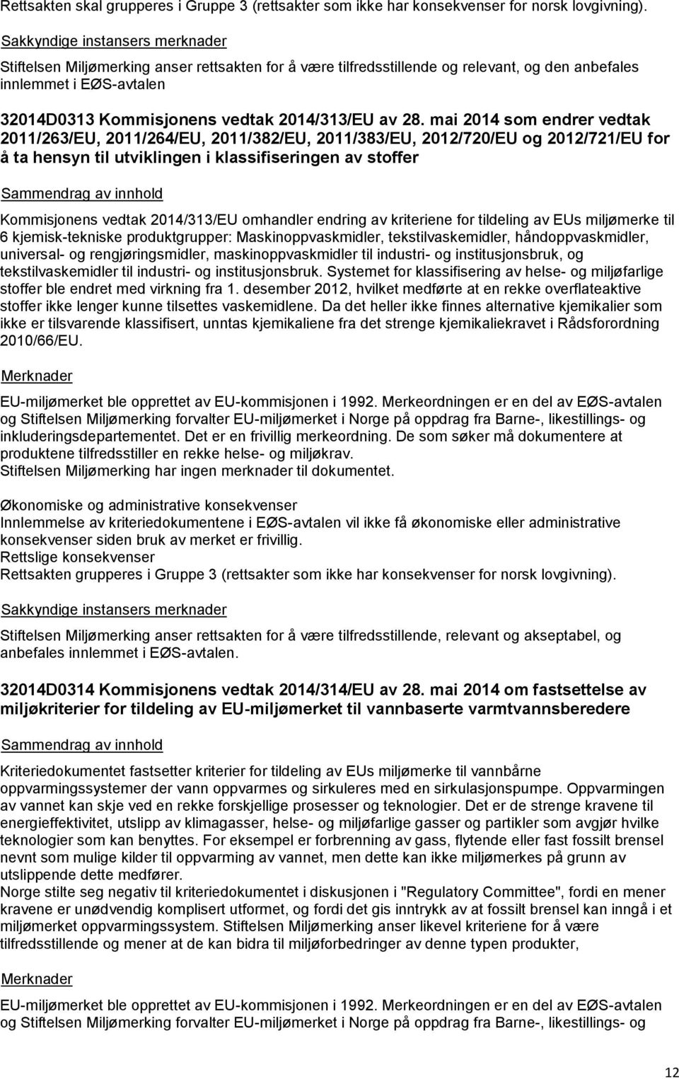mai 2014 som endrer vedtak 2011/263/EU, 2011/264/EU, 2011/382/EU, 2011/383/EU, 2012/720/EU og 2012/721/EU for å ta hensyn til utviklingen i klassifiseringen av stoffer Kommisjonens vedtak 2014/313/EU