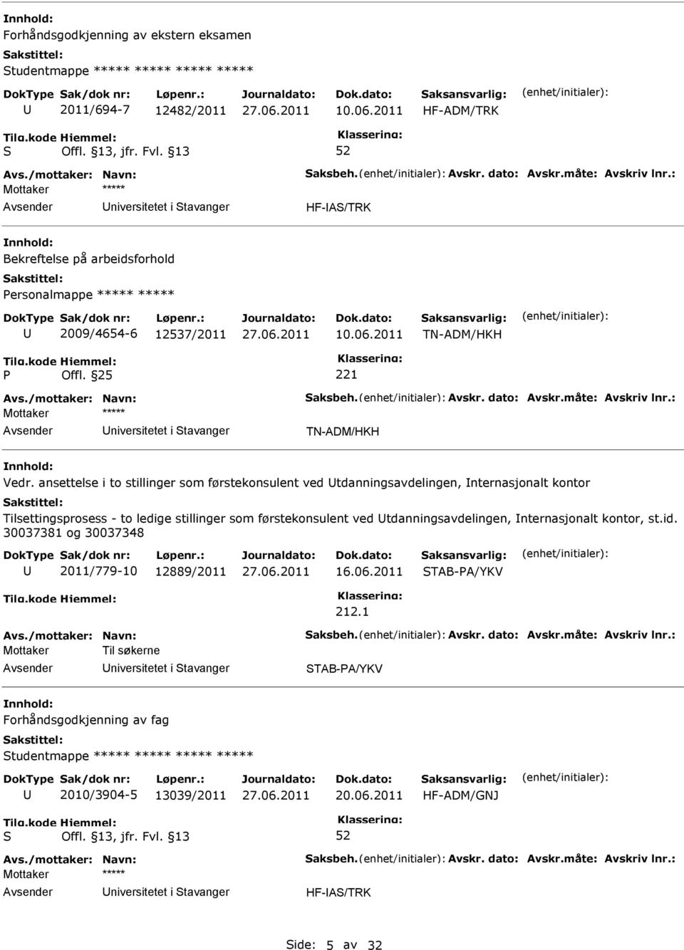 25 221 niversitetet i tavanger TN-ADM/HKH Vedr.