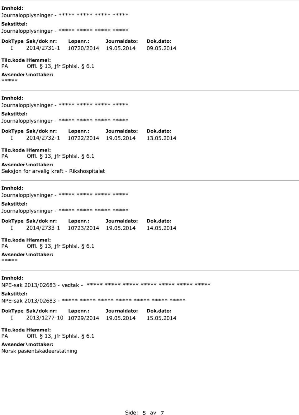 2014 Seksjon for arvelig kreft - Rikshospitalet nnhold: Journalopplysninger - Journalopplysninger -