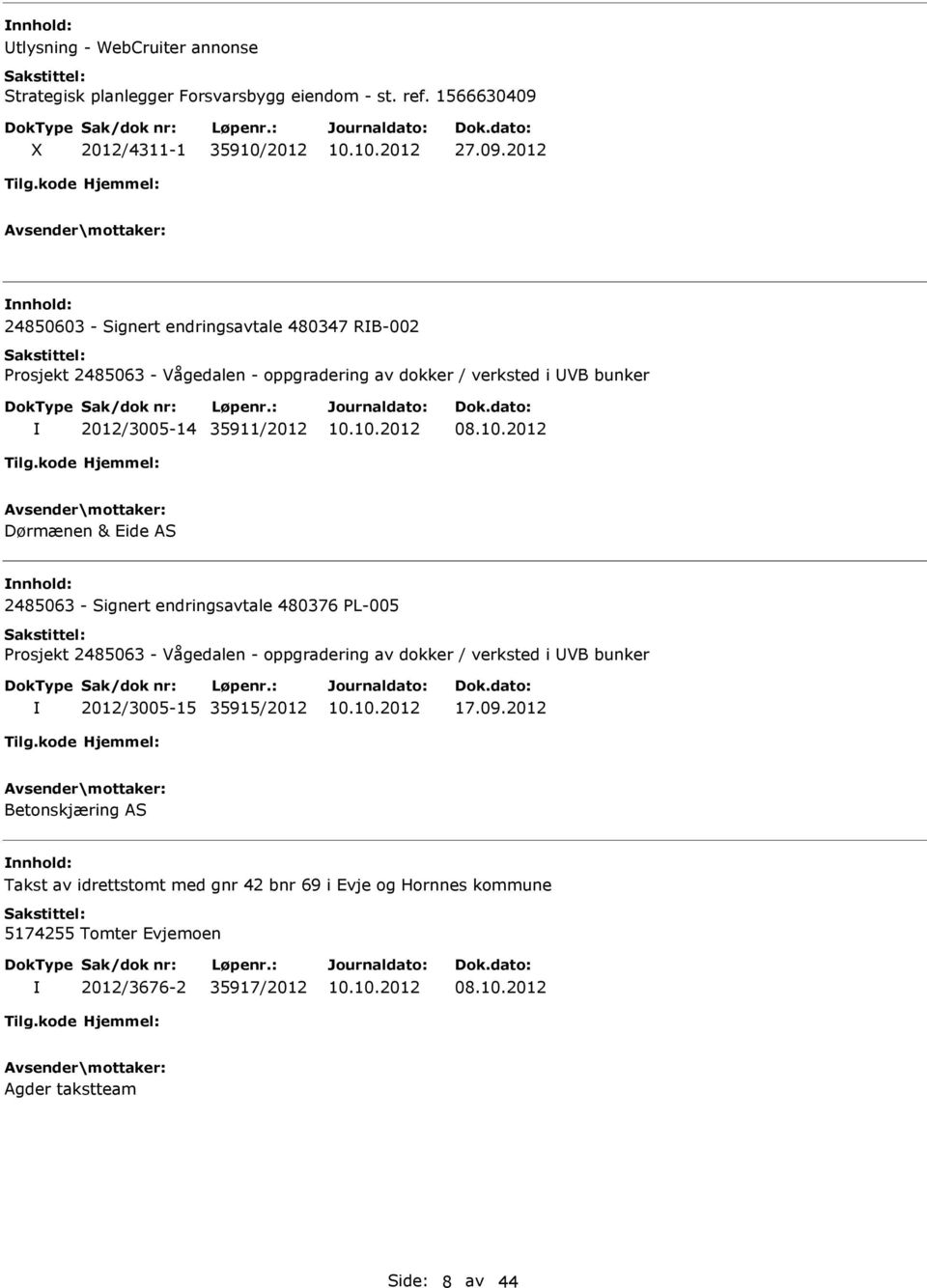 2012 24850603 - Signert endringsavtale 480347 RB-002 Prosjekt 2485063 - Vågedalen - oppgradering av dokker / verksted i UVB bunker 2012/3005-14 35911/2012 08.