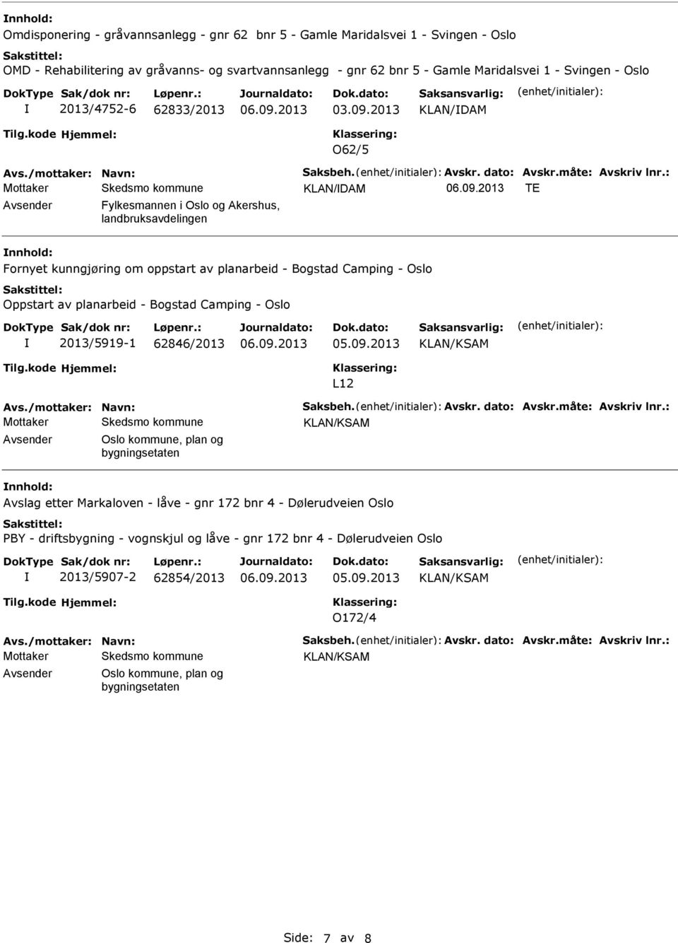 2013 KLAN/DAM O62/5 KLAN/DAM TE Fylkesmannen i Oslo og Akershus, landbruksavdelingen Fornyet kunngjøring om oppstart av planarbeid - Bogstad Camping - Oslo Oppstart av