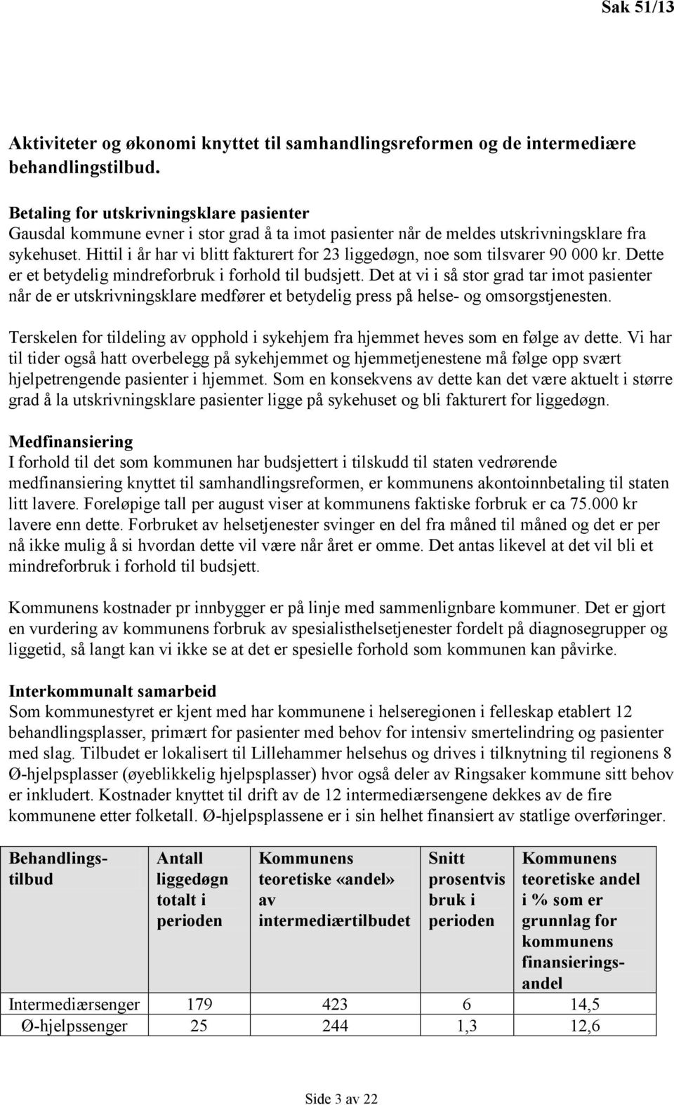 Hittil i år har vi blitt fakturert for 23 liggedøgn, noe som tilsvarer 90 000 kr. Dette er et betydelig mindreforbruk i forhold til budsjett.