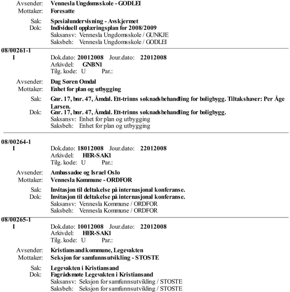 Tiltakshaver: Per Åge Larsen. Gnr. 17, bnr. 47, Åmdal. Ett-trinns søknadsbehandling for boligbygg. Saksansv: Enhet for plan og utbygging Saksbeh: Enhet for plan og utbygging 08/00264-1 I Dok.