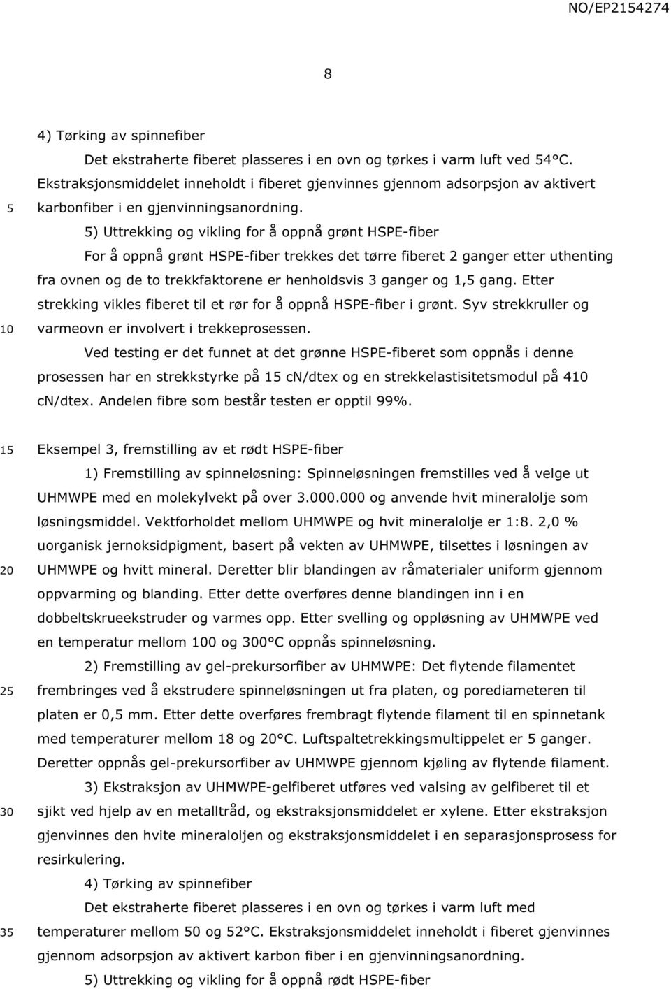 ) Uttrekking og vikling for å oppnå grønt HSPE-fiber For å oppnå grønt HSPE-fiber trekkes det tørre fiberet 2 ganger etter uthenting fra ovnen og de to trekkfaktorene er henholdsvis 3 ganger og 1,