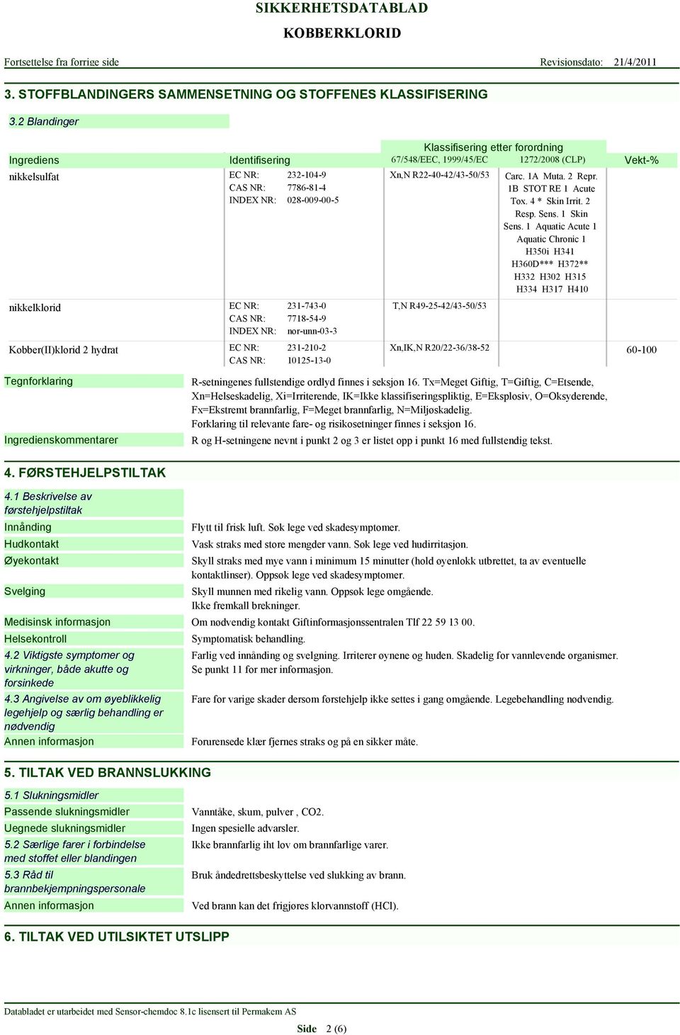 NR: INDEX NR: EC NR: CAS NR: 232-104-9 7786-81-4 028-009-00-5 231-743-0 7718-54-9 nor-unn-03-3 231-210-2 10125-13-0 Xn,N R22-40-42/43-50/53 T,N R49-25-42/43-50/53 Xn,IK,N R20/22-36/38-52 Carc.