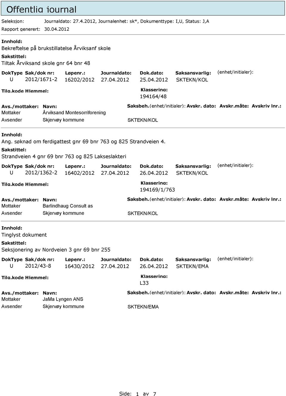 Montesorriforening Ang. søknad om ferdigattest gnr 69 bnr 763 og 825 Strandveien 4.