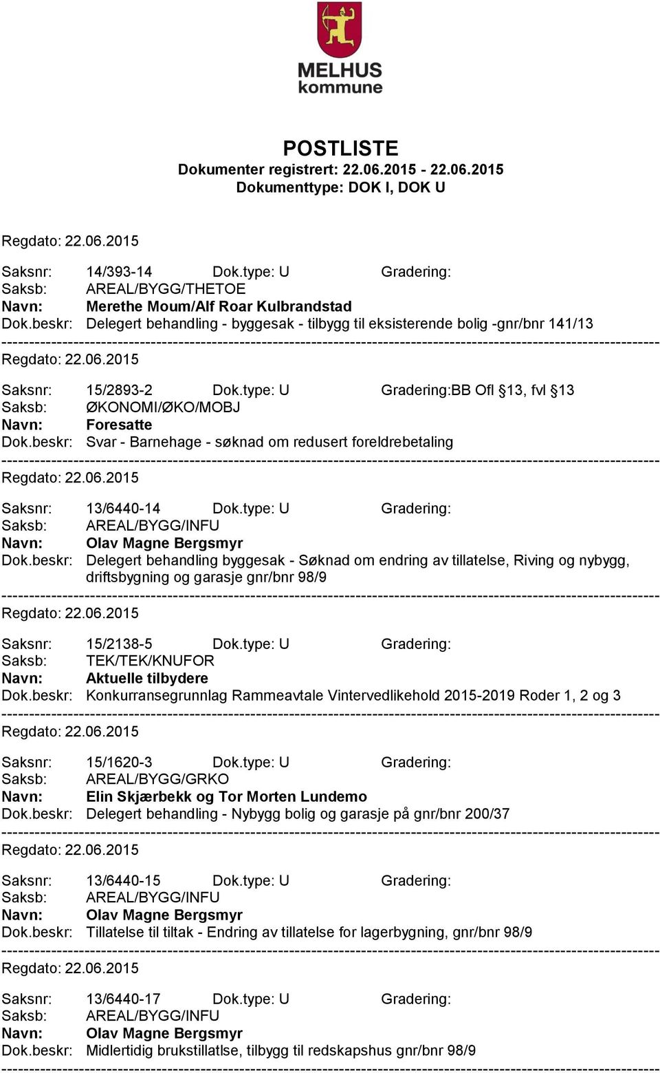 beskr: Svar - Barnehage - søknad om redusert foreldrebetaling Saksnr: 13/6440-14 Dok.type: U Gradering: Saksb: AREAL/BYGG/INFU Navn: Olav Magne Bergsmyr Dok.