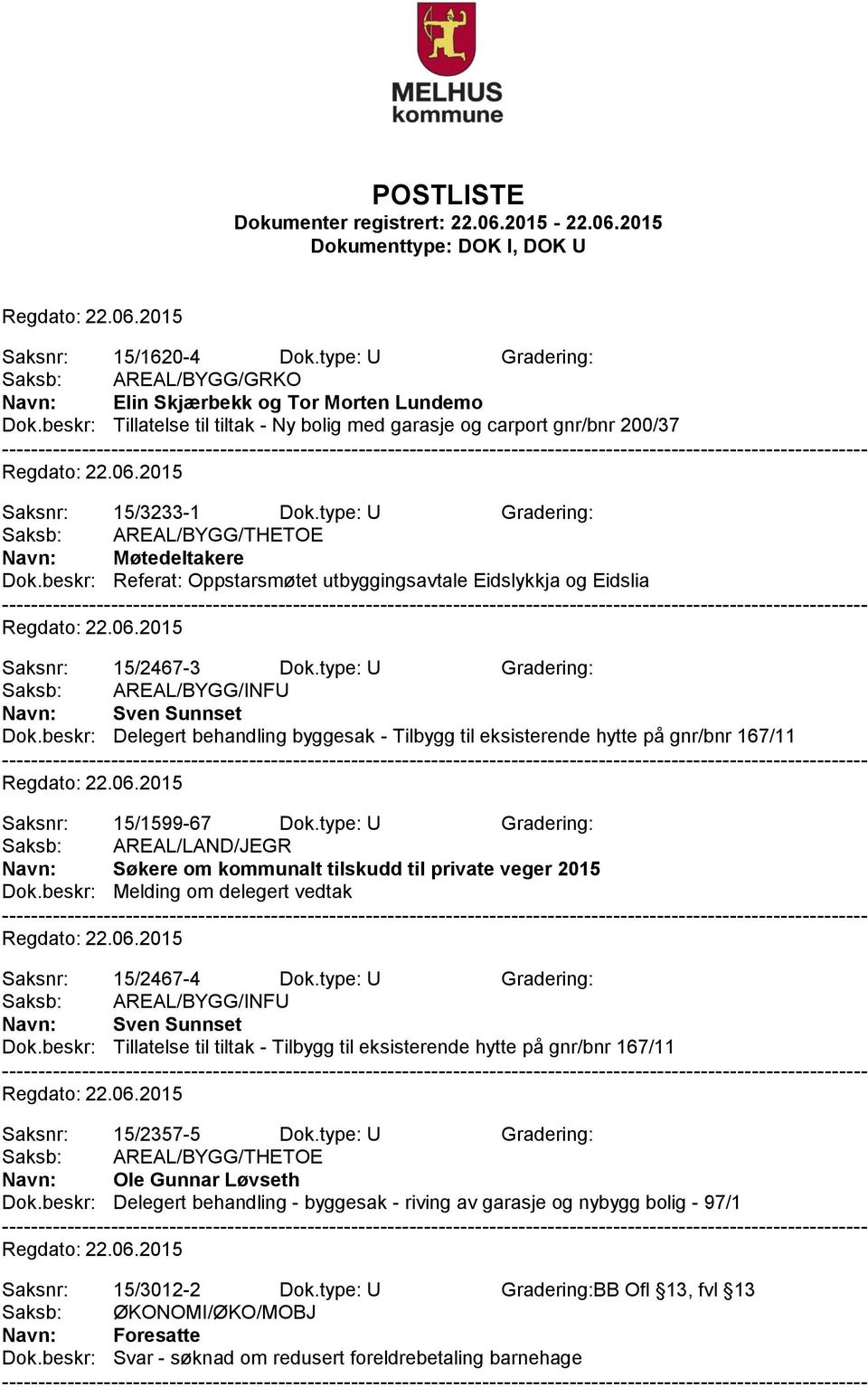 beskr: Referat: Oppstarsmøtet utbyggingsavtale Eidslykkja og Eidslia Saksnr: 15/2467-3 Dok.type: U Gradering: Saksb: AREAL/BYGG/INFU Navn: Sven Sunnset Dok.