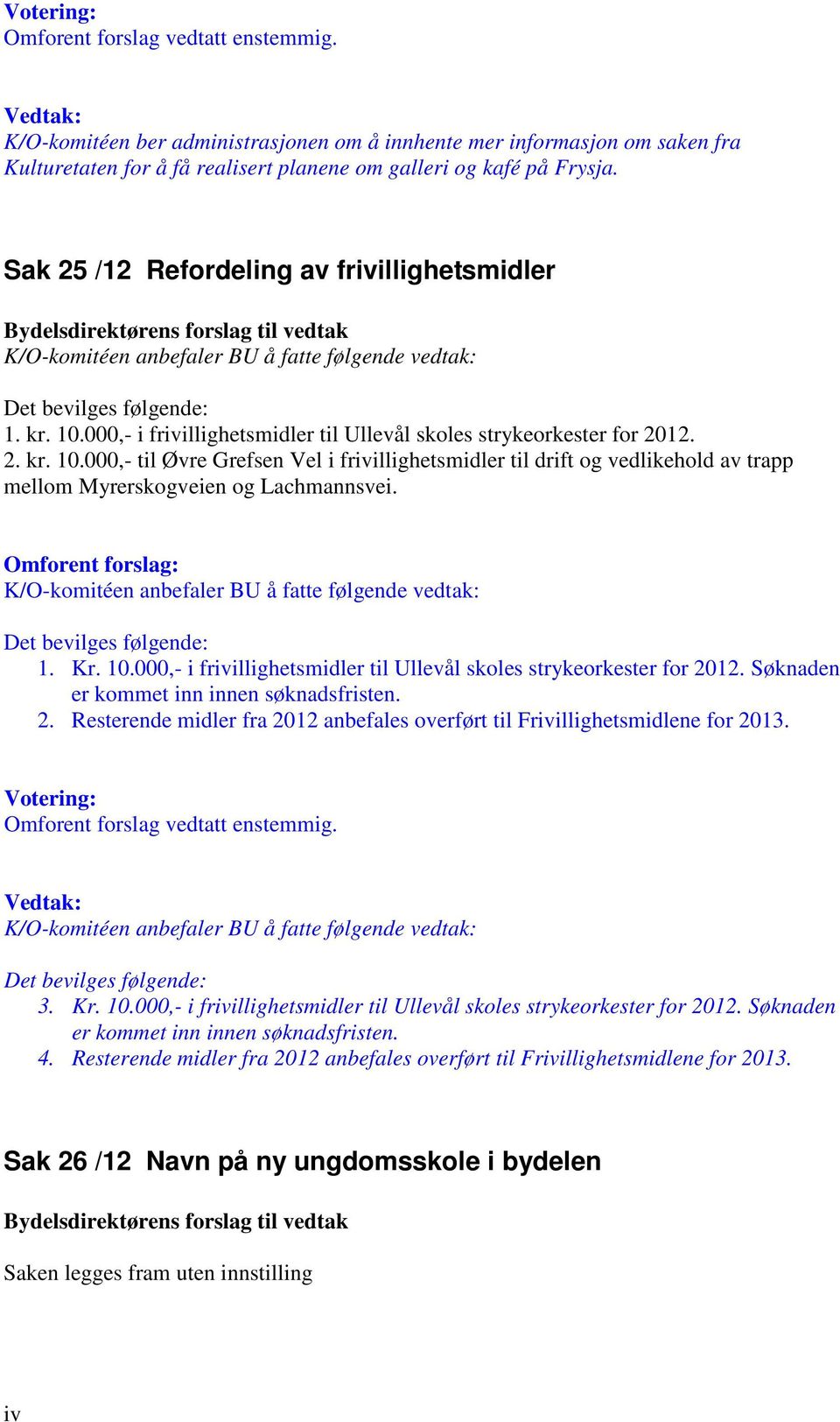 000,- i frivillighetsmidler til Ullevål skoles strykeorkester for 2012. 2. kr. 10.